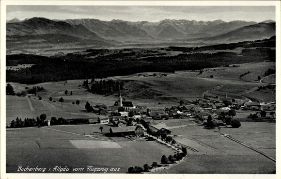 Postcard Nesselwang in Allgäu, Säuling, Zugspitze, aerial photograph