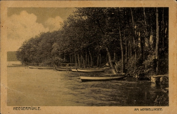 Ak Heegermühle Finow Eberswalde in der Mark,  Werbellinsee, Boote, Waldbewuchs