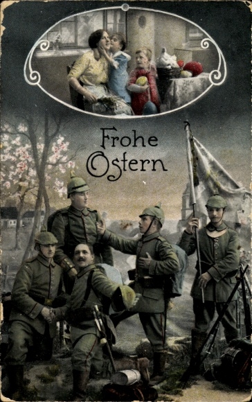 Greetings Easter, German soldiers, family, children