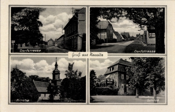 Ak Nausitz Roßleben Wiehe im Kyffhäuserkreis, Schloss, Kirche, Dorfstraße