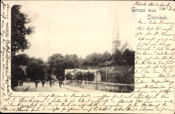 Ak Hamburg Mitte Billstedt Kirchsteinbek Steinbeck, Straßenpartie, Kirche, Radfahrer