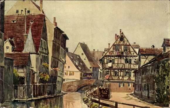 Artist Postcard Marschall, J., Ulm on the Danube, Part on the Blau