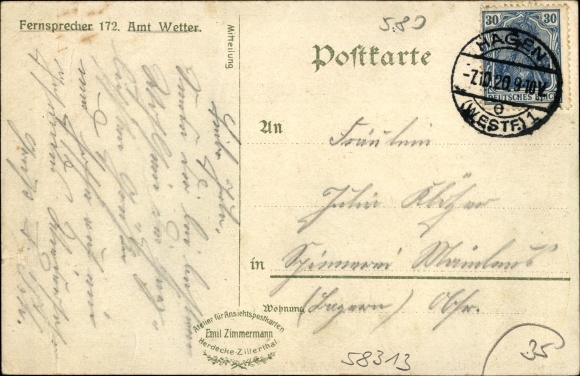 Chromo-Litho Herdecke an der Ruhr, Zillertal, tram stop, old German concert hall