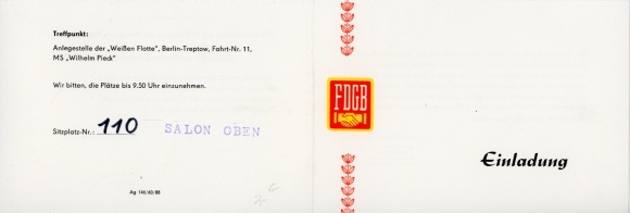 Klapp Ak Einladung, FDGB Ehrung verdienter Gewerkschaftsmitglieder, Weißen Flotte MS Wilhelm Pieck