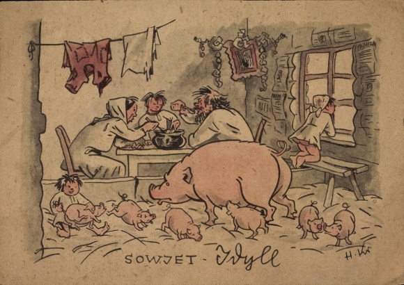 Artist Postcard Kreißig, H., Soviet Idyll, Farmhouse Parlor