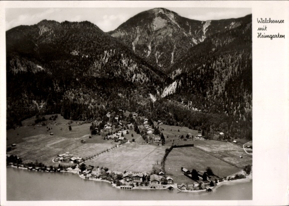 Postcard Walchensee Kochel am See, black and white picture, mountain landscape, Heimgarten, nature