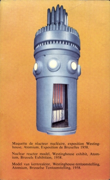 Postcard Brussels Belgium, model of a nuclear reactor, Atomium, World Exhibition 1958
