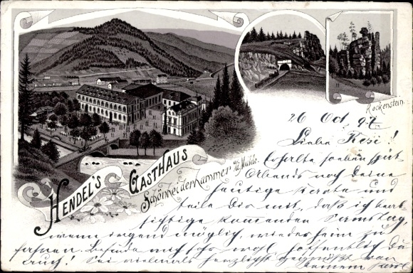 Litho Schönheiderhammer Schönheide im Erzgebirge Sachsen, Rockenstein, Hendel's Gasthaus