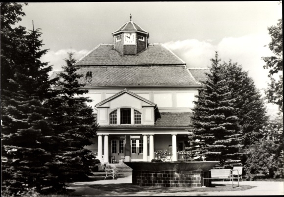 Postcard Bad Colberg Heldburg in Thuringia, sanatorium Bald Colberg, tower clock