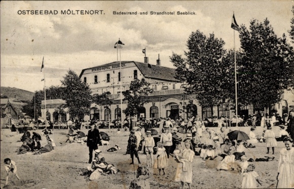 Postcard Möltenort Heikendorf on the Kiel Fjord, bathing beach, Strandhotel Seeblick