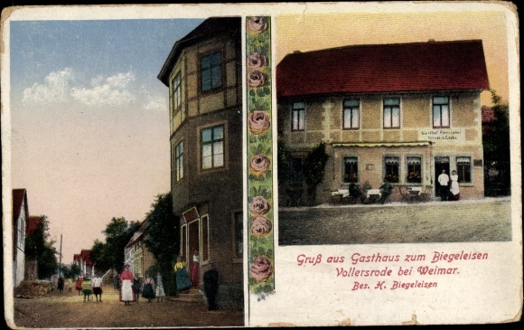 Postcard Vollersrode Vollersroda in the Weimarer Land, inn for bending iron