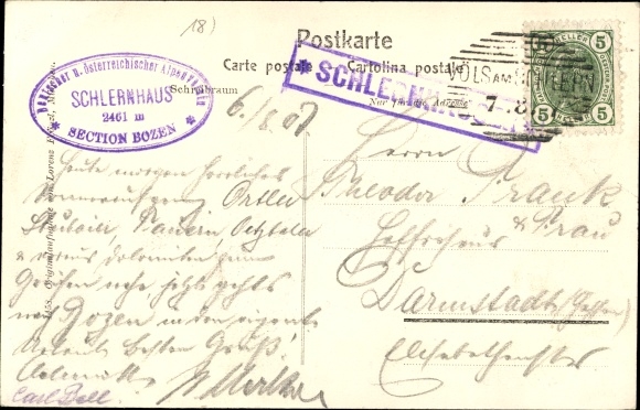 Postcard South Tyrol, Dolomites, Schlernhäuser with Rosengarten group