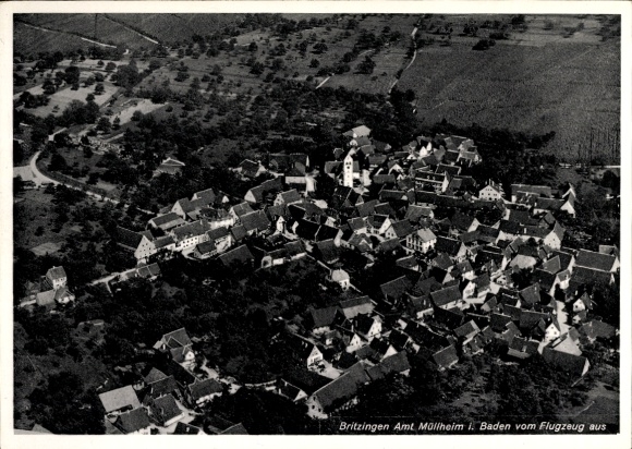 Postcard Britzingen Müllheim in the district of Breisgau Hochschwarzwald, aerial photograph of the town