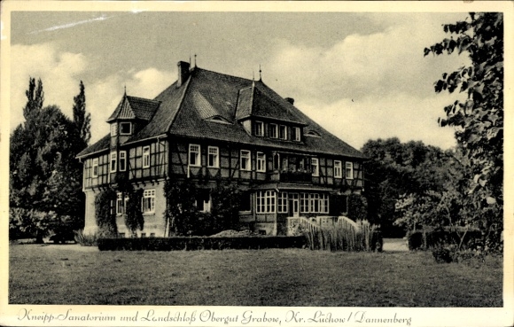 Postcard Grabow Lüchow in Wendland, Kneipp Sanatorium, Landschloss Obergut Grabow