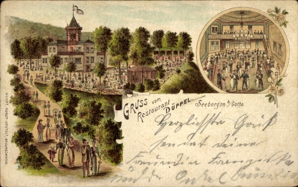 Litho Seebergen (bei Gotha) Drei Gleichen, Restaurant Düppel
