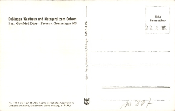 Postcard Dußlingen Dusslingen in Württemberg, aerial photograph, Hohenzollern, Gasthaus zum Ochsen
