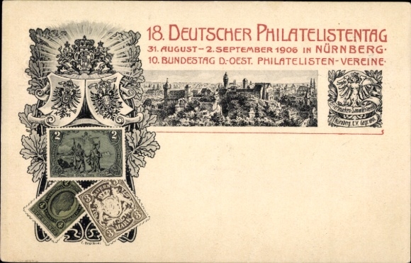Postal stationery stamps Chromo-Litho Nuremberg, 18th German Philatelist Day 1906