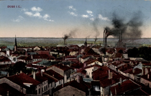 Postcard Dieuze Duss Duß Lorraine Moselle, general view, smoking chimneys