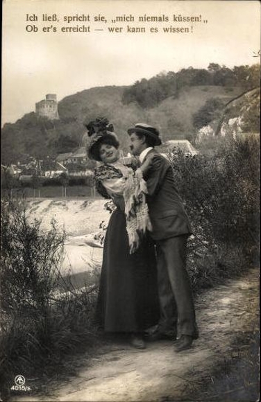 5 old Postcard series Lovers on a walk