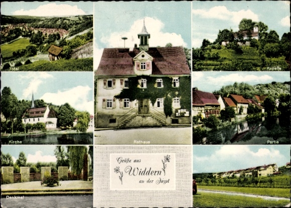 PC Widdern an der Jagst, Five views of the town hall, church, monument, greetings from Widdern