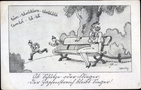 Künstler Ak Barlog, Wehrmacht, Humor, Ob Schütze oder Flieger der Zapfenstreich bleibt Sieger