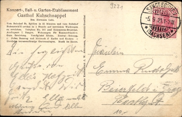 Postcard Kuhschnappel Sankt Egidien in Sachsen, Lahls Gasthof, Panorama