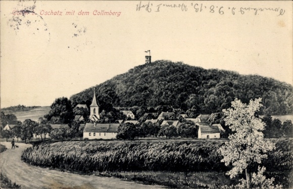 Ak Collm Wermsdorf bei Oschatz, Ortsansicht mit Blick auf den Collmberg