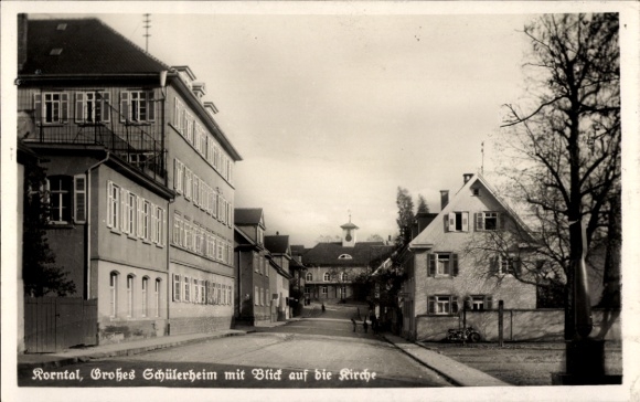 Postcard Korntal Münchingen Baden Württemberg, large student residence, church
