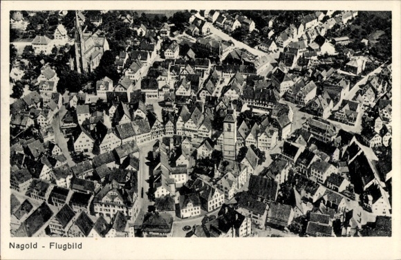 Postcard Nagold in the Black Forest, aerial photograph