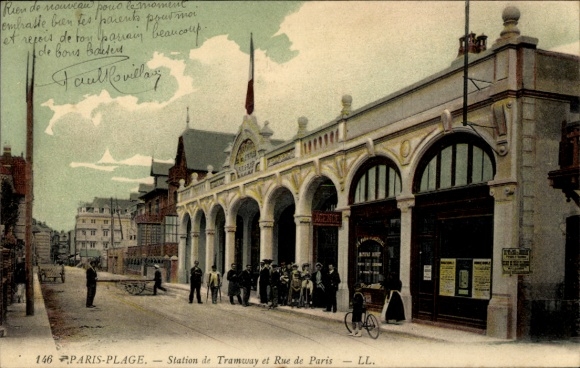 Postcard Le Touquet Paris Plage Pas de Calais, tram stop, Rue de Paris
