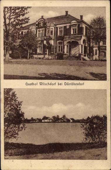 Postcard Wilschdorf Dürrröhrsdorf Dittersbach in Saxony, Gasthof Wilschdorf, view of the town