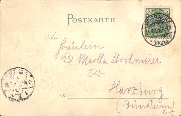Embossed passepartout coat of arms Postcard Mosbach am Odenwald Baden, overall view