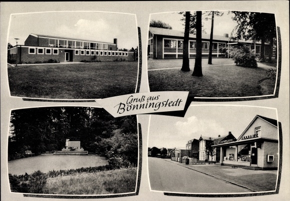 Ak Boenningstedt in Sleeswijk-Holstein, laagbouw, monument, alliantie, bedrijf