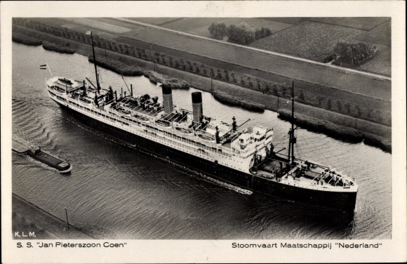 Postcard steamer SS Jan Pieterszoon Coen, Stoomvaart Maatschappij Nederland