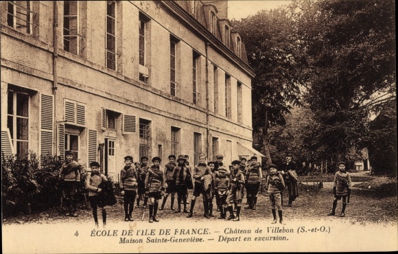 Ak Villebon sur Yvette Essonne, Le Chateau, Maison Sainte Genevieve, Depart en excursion
