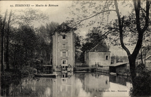 Ak Essonnes Essonne, Moulin de Robinson, Windmühle, Wasser, Ufer, Bäume