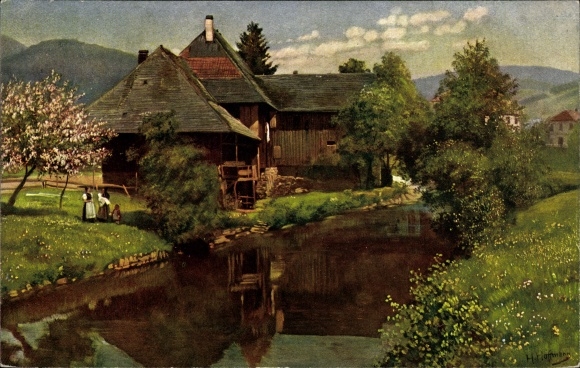 Artist PC Hoffmann, H., Schönau in the Black Forest, old house on the meadow