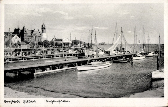 Postcard Baltijsk Pillau East Prussia, sailing harbor, lighthouse
