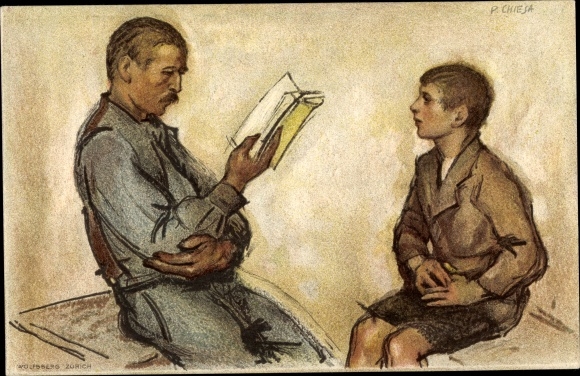 KP artystyczna z papeterii pocztowej Chiesa, P., święto narodowe 1922, Szwajcarska Biblioteka Ludowa