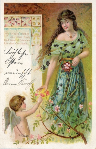 Ak Fröhliche Ostern, Frau, Engel