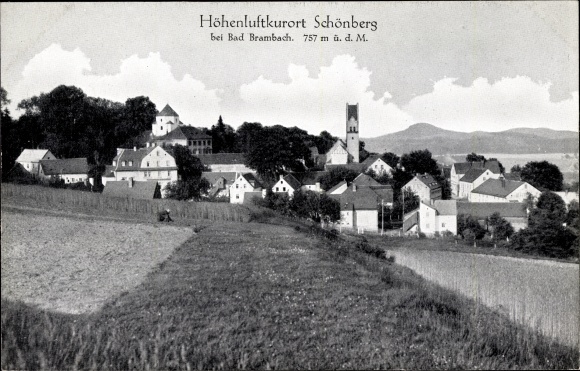 Postcard Schönberg am Kapellenberg Bad Brambach in the Vogtland, view of the town