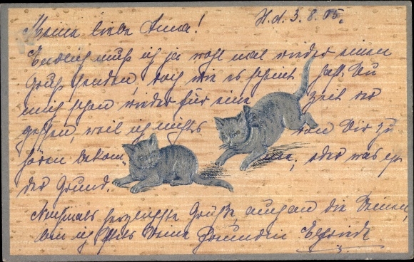 Präge Ak Katze springt Katze von hinten an