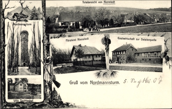 Postcard Nienstedt Bad Münder am Deister, Nordmannsturm, forester&#39;s office, inn for Deisterquelle