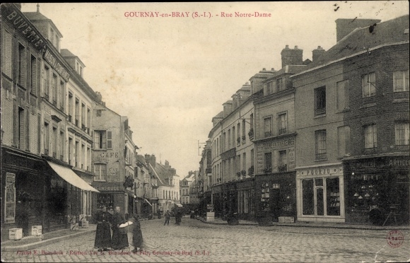 Postcard Gournay en Bray Seine Maritime, Rue Notre Dame, Handlung P. Gorju