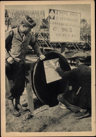 Postcard Scheibenhardt in der Pfalz, First village occupied by French troops 1945