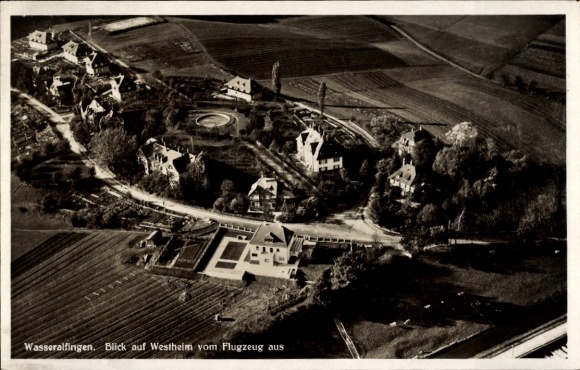 Postcard Wasseralfingen Aalen in the Ostalbkreis Württemberg, Westheim, aerial photograph
