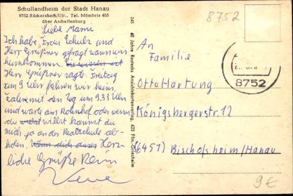 Postcard Rückersbach Johannesberg in the Spessart Lower Franconia, school camp of the city of Hanau