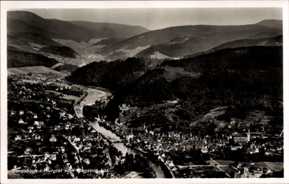 Postcard Gernsbach in the Murgtal Black Forest, total view, aerial photograph