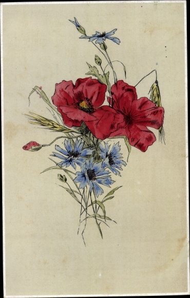 Postcard Bouquet with poppies and cornflowers