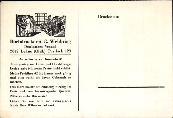 Ak Lohne in Oldenburg, Buchdruckerei C. Wehbring, Reklame